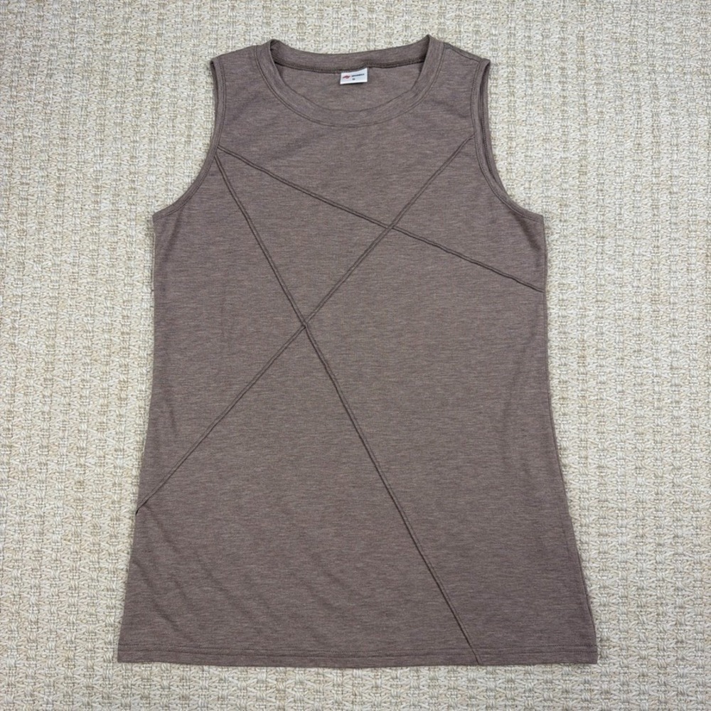 Wiholl Womens Small Brown Sleeveless‎ Tunic Top Exposed Seam Workout Fitness Gym